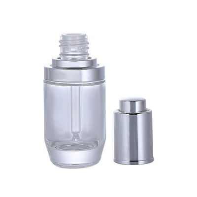 Round Transparent Glass Foundation Bottle Simple Design Silk Screen Printing Cosmetic Packaging